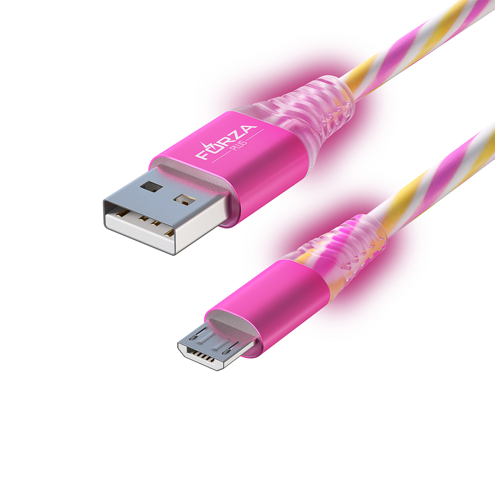 о443036] FORZA Кабель для зарядки Конфетти Micro USB, 1м, 1.5А, цветная  подсветка, 3 цвета, пакет